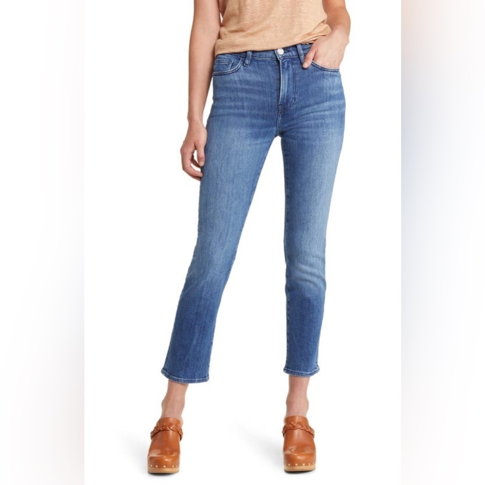 Frame Le Noveau High Rise Straight Leg Cropped Agecroft Blue Jeans EUC Size 33